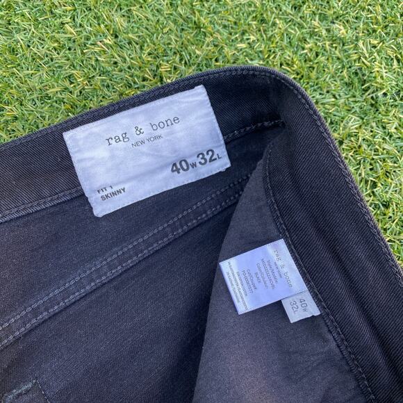 Rag & Bone Men's Fit 1 Skinny Black Denim Jeans 40x32 - Picture 2 of 5